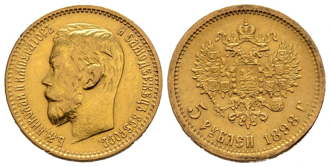 PEUS 2690 Russland 3,87 g Feingold. Zar Nikolaus II. (1894 - 1917) 5 Rubel GOLD 1898 AR Sehr schön