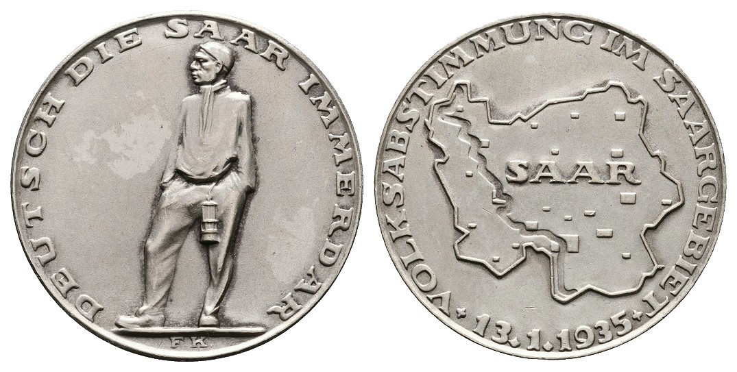  Linnartz Deutschland Silbermedaille 1935(F.K.)Volksabstimmung im Saargebiet vz+ Gewicht: 21,6g/999er   
