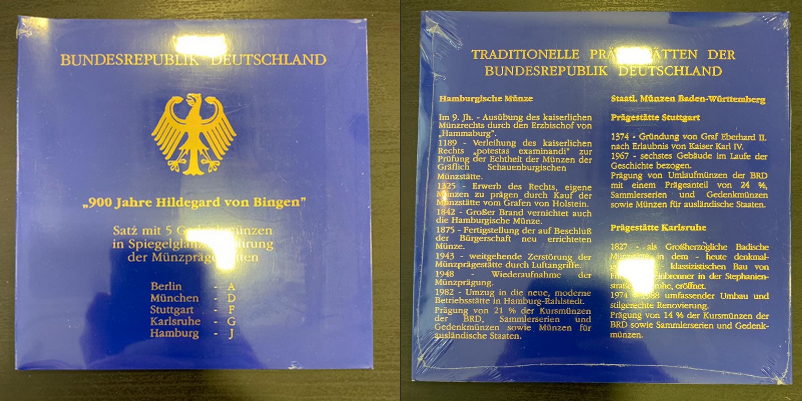  BRD  5x 10 DM  1998 A-J Zum 900. Geburtstag Hildegard von Bingen   FM-Frankfurt  Feinsilber: 71,69g   
