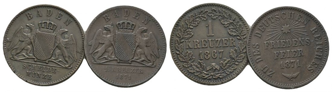  Altdeutschland, 2 Kleinmünzen 1867/1871   