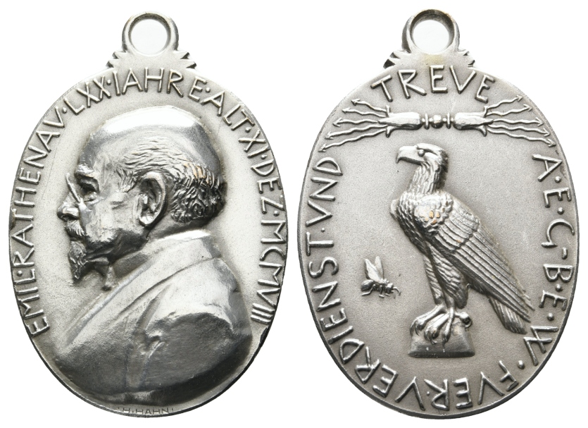  Medaille o.J., tragbar, versilbert; 38,45 g, 40x50 mm   