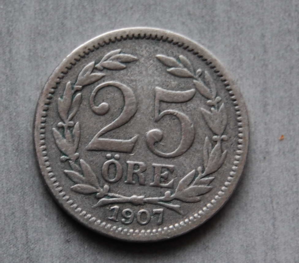  Schweden 25 Öre  1907 Oscar II  KM # 775 Silber   