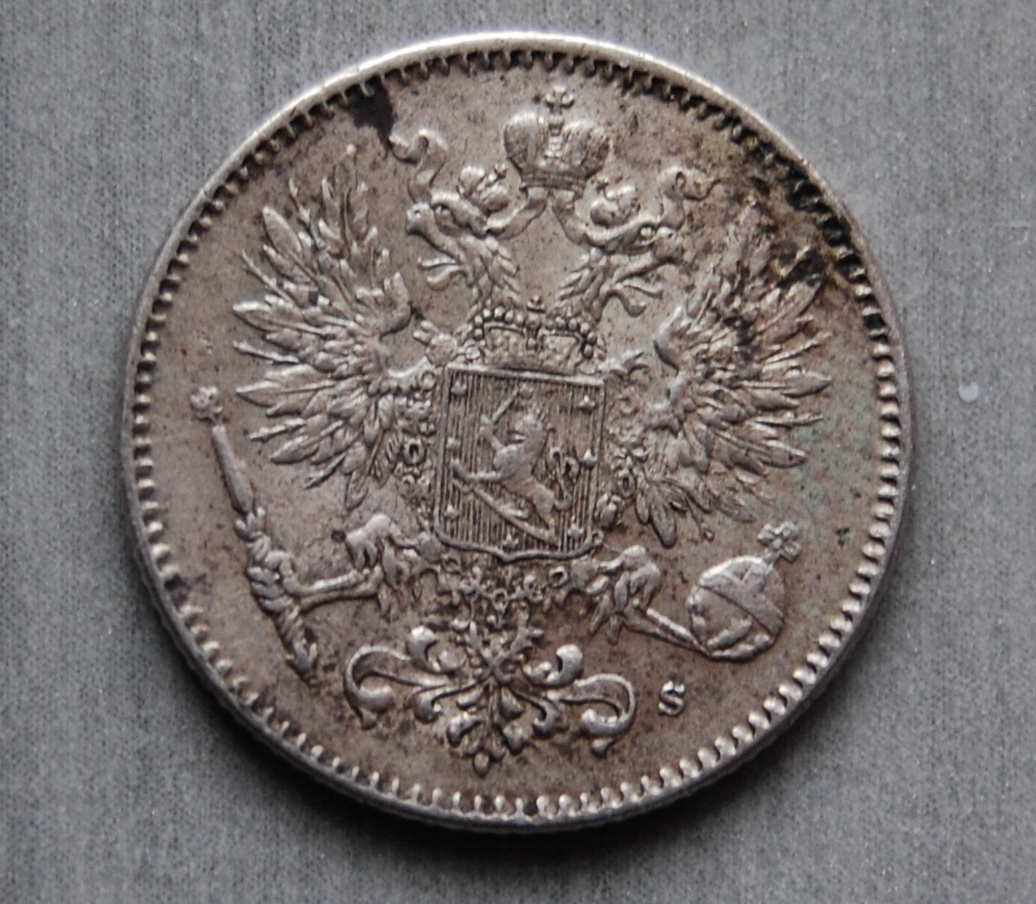  Finnland 25 Penniä 1917  KM 2.2 (mit Krone) Silber  Patina   