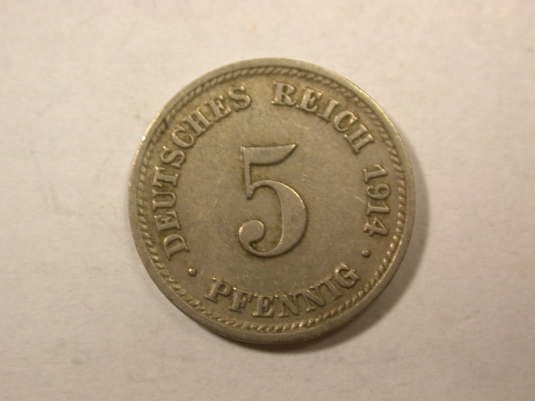  D04  KR  5 Pfennig 1914 D in ss   Orginalbilder   