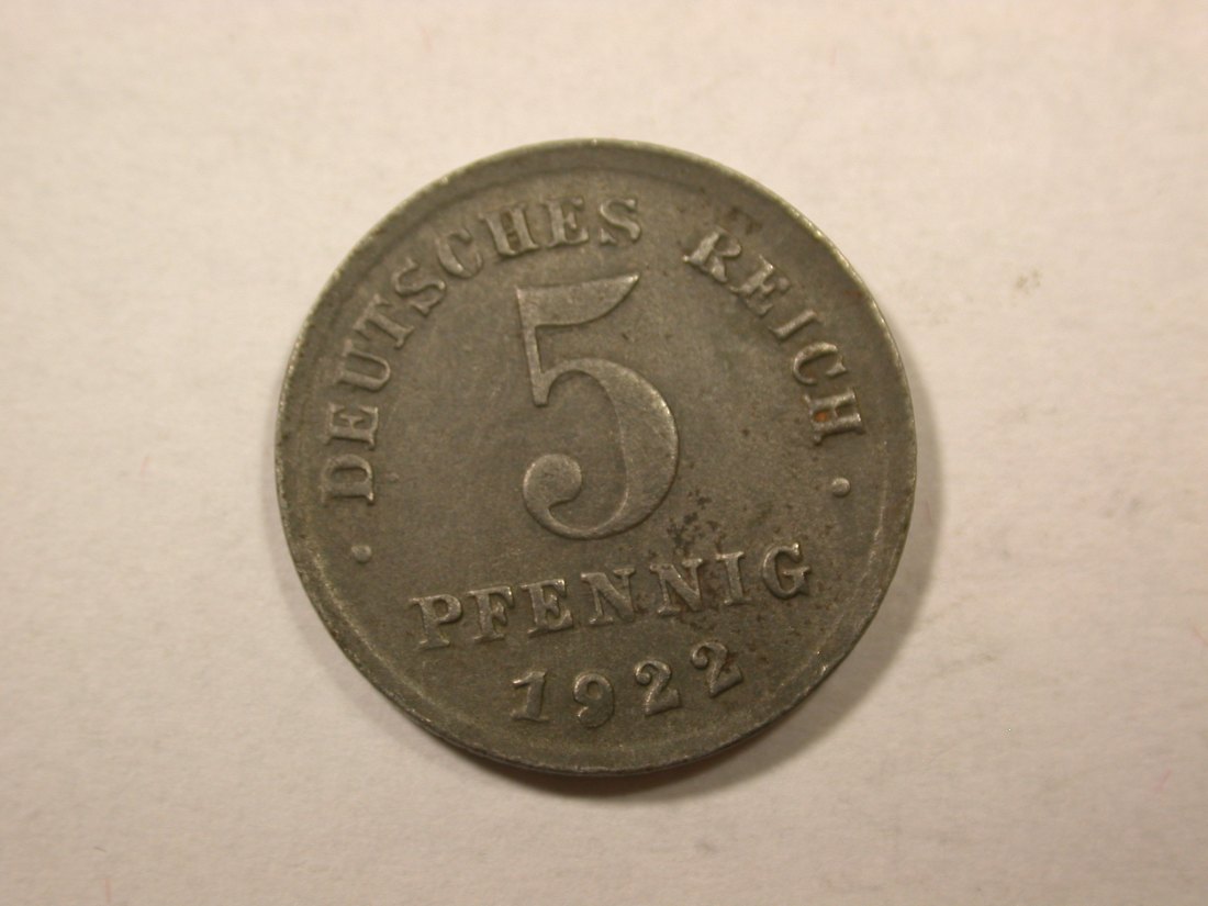 D04  KR  5 Pfennig Eisen 1922 D in ss+  Orginalbilder   