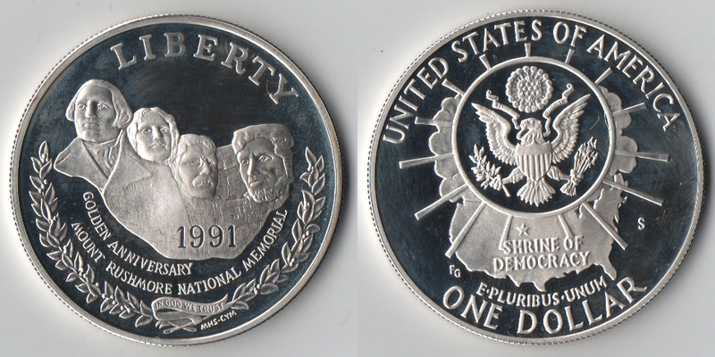  USA  1 Dollar 1991 S  Mount Rushmore FM-Frankfurt  Feingewicht: 24,03g   