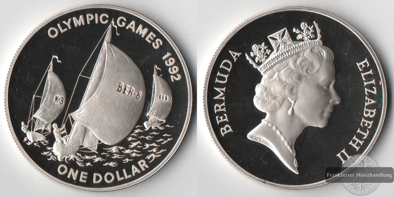  Bermuda  1 Dollar  1992  Olympics - Sailboats    FM-Frankfurt  Feinsilber: 29,11g   