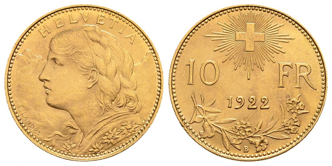 PEUS 2878 Schweiz 2,90 g Feingold. Vreneli 10 Franken GOLD 1922 B Kl. Kratzer, Vorzüglich
