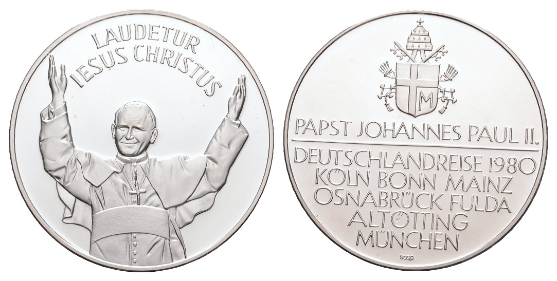  Linnartz München, Johannes Paul II., Silbermedaille 1980, 34 mm, 14,90/fein, PP   