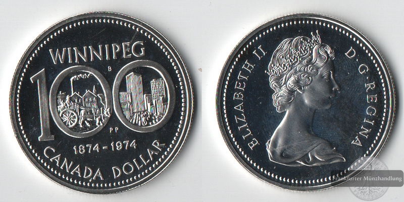  Kanada 1 Dollar 100th Anniversary of Winnipeg 1974 FM-Frankfurt   Feinsilber: 11,66g   