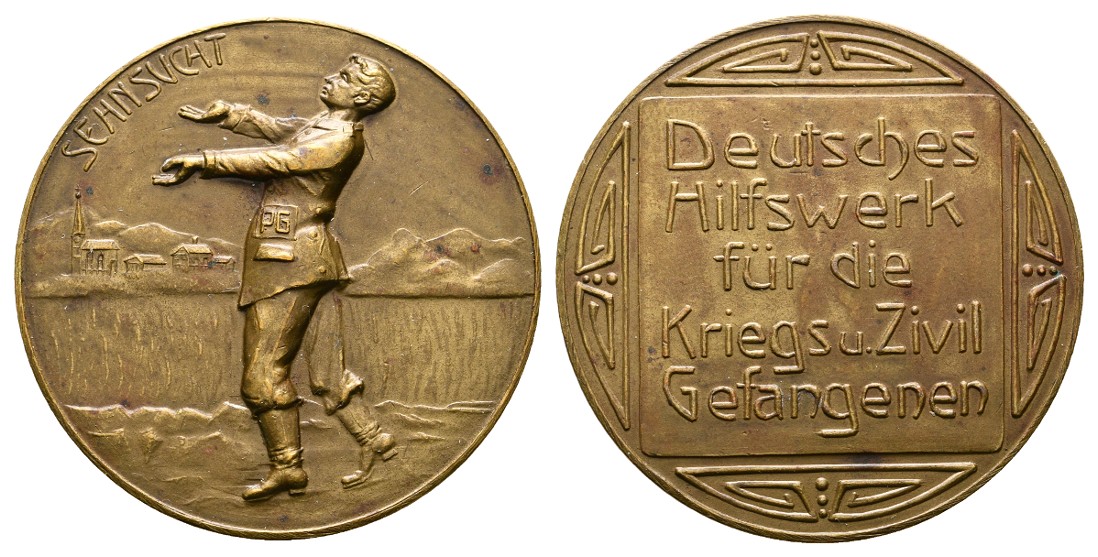  Linnartz 1. Weltkrieg Bronzemedaille o.J. Deutsches Hilfswerk Sehnsucht ss Gewicht: 30,8g   