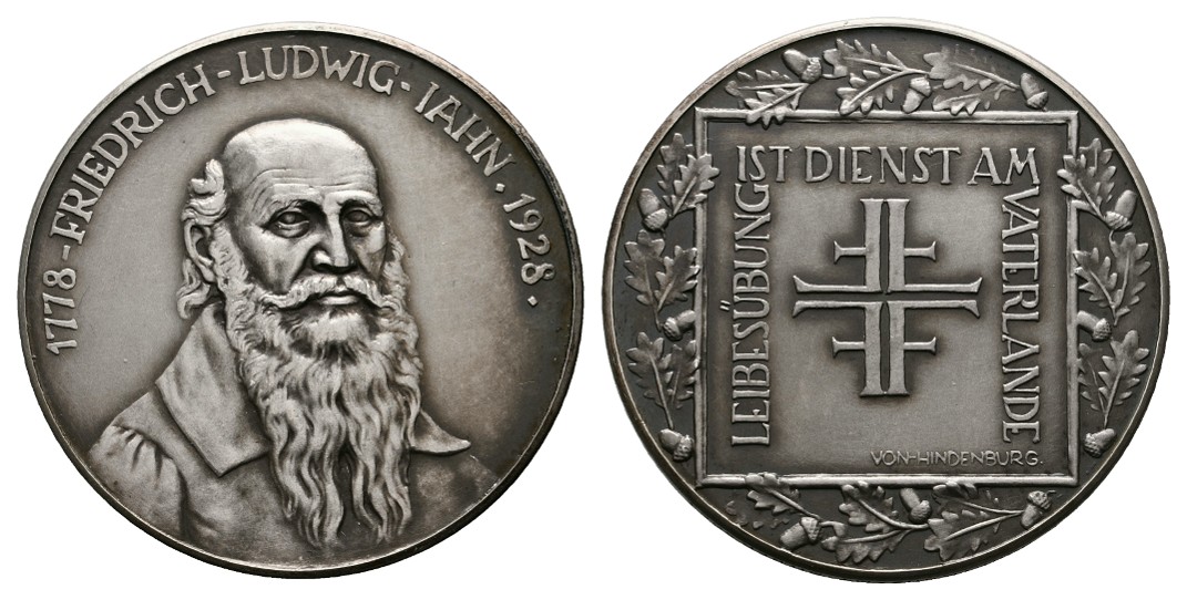  Linnartz Friedrich Ludwig Jahn Silbermedaille 1928 ss-vz Gewicht: 19,7g/900er   
