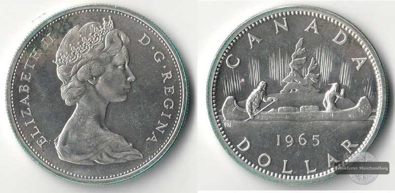  Kanada  1 Dollar  1965 Voyageur   FM-Frankfurt  Feinsilber: 18,66g   