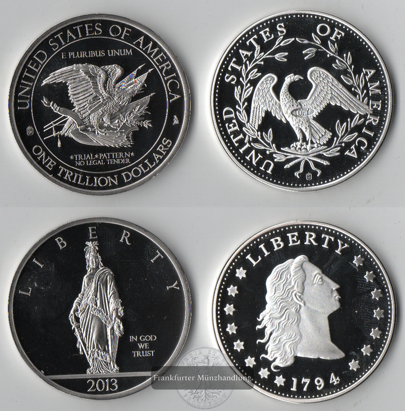  USA, Medaille Replika Lot Billion Dollarprobe, Silver Flowing 1794 FM-Frankfurt  Gewicht: 64g   