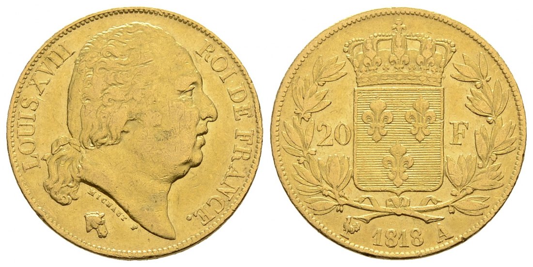 PEUS 3035 Frankreich 5,81 g Feingold 20 Francs GOLD 1818 A Sehr schön