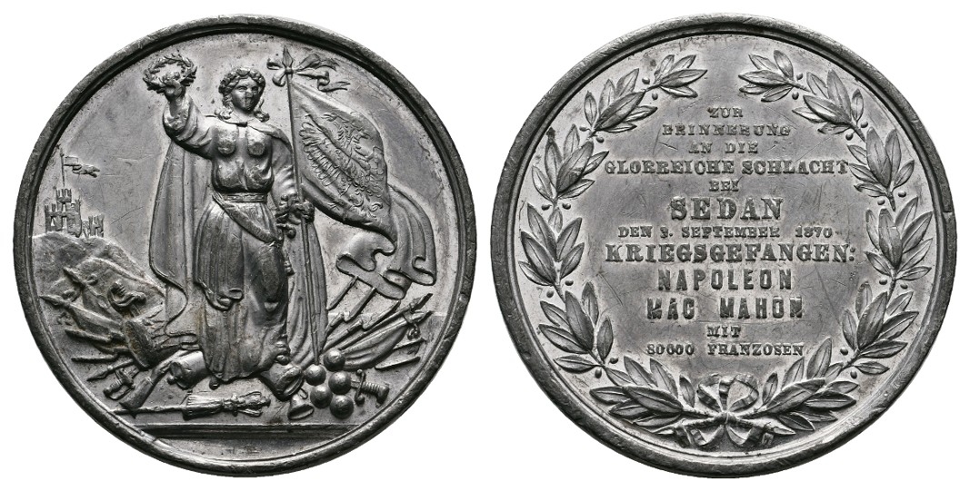  Linnartz Preussen Zinnmedaille 1870 a.d. Schlacht bei Sevan Kratzer ss Gewicht: 24,1g   