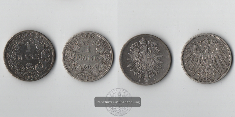  Kaiserreich  2x 1 Mark   1875 F /1904 F  FM-Frankfurt    Feinsilber: ges. 10g   