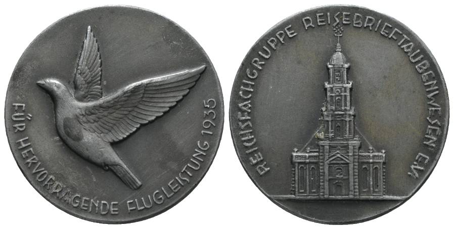 Medaille 1935, Reisebrieftaubenwesen; Zink, 25,01 g, Ø 39 mm   