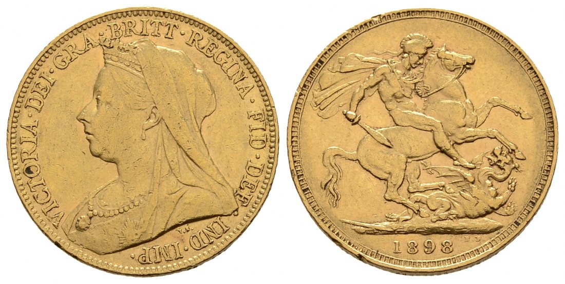 PEUS 3021 Großbritannien 7,32 g Feingold. Victoria (1837 - 1901) mit Witwenschleier Sovereign GOLD 1898 Sehr schön