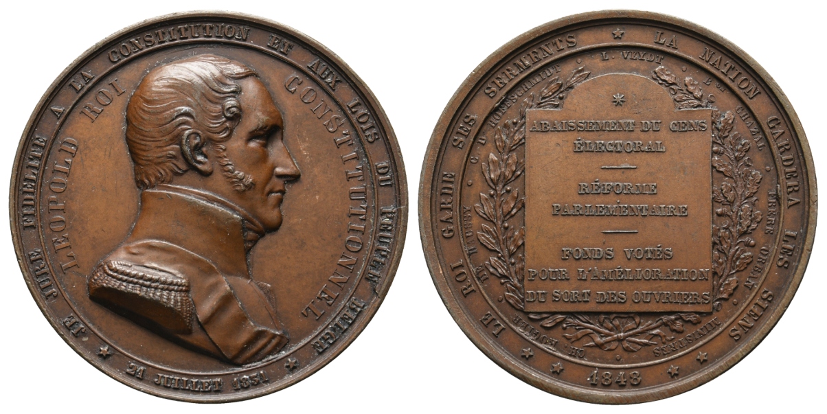  Belgien; Medaille 1848, Bronze; 57,00 g, Ø 50 mm   