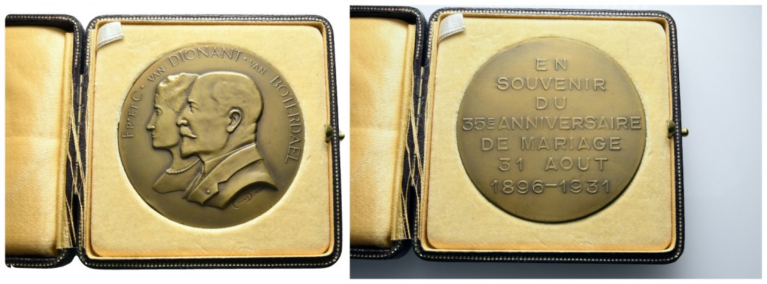  Belgien - Medaille 1931; im orig. Schachtel, Bronze; 116,90 g, Ø 69 mm   