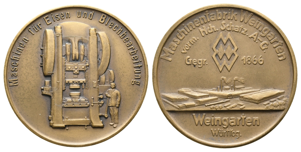  Württemberg - Maschinenfabrik Weingarten - Medaille o.J.; Bronze; 69,84 g, Ø 60 mm   