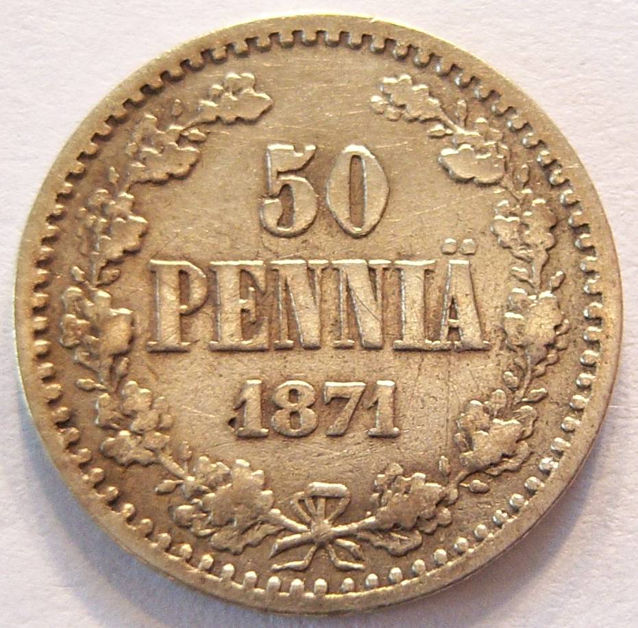  Finnland 50 Penniä 1871 Silber   