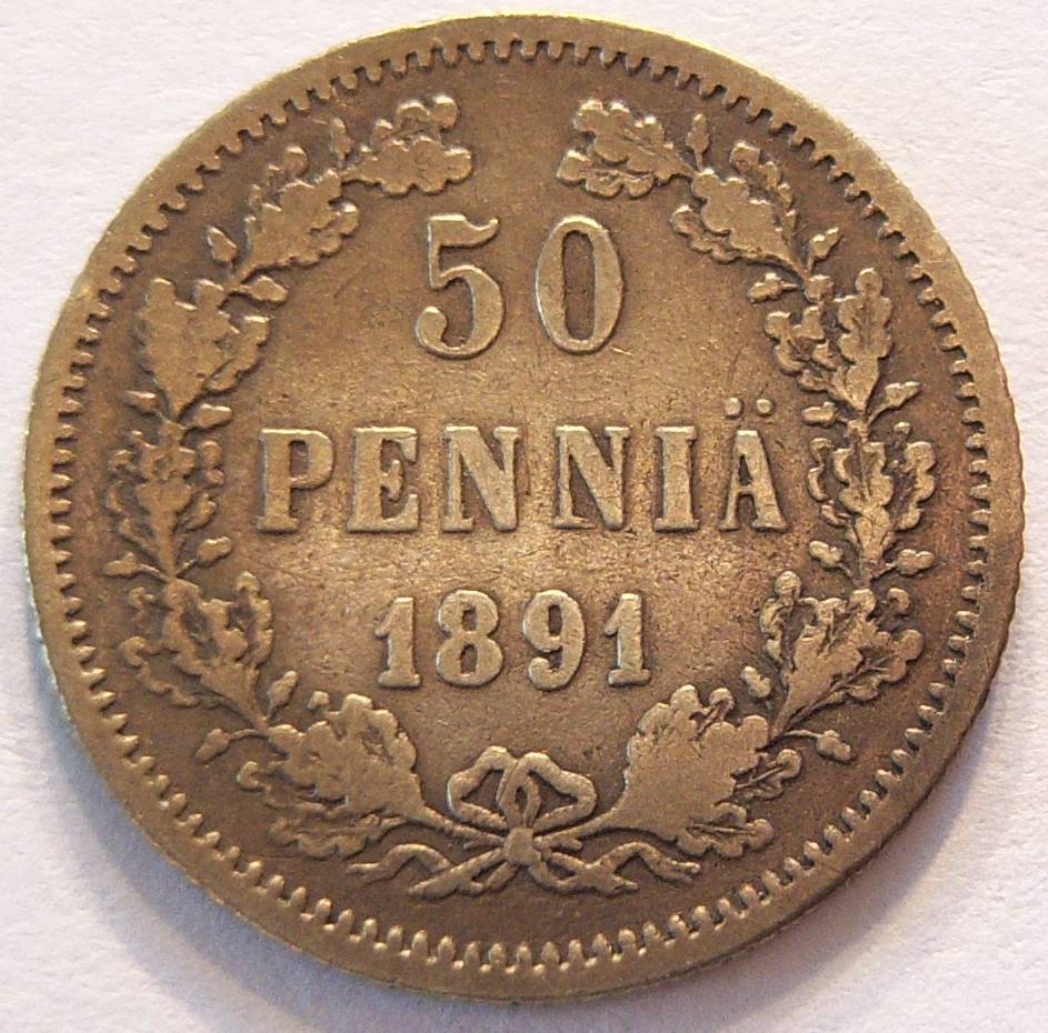  Finnland 50 Penniä 1891 Silber   