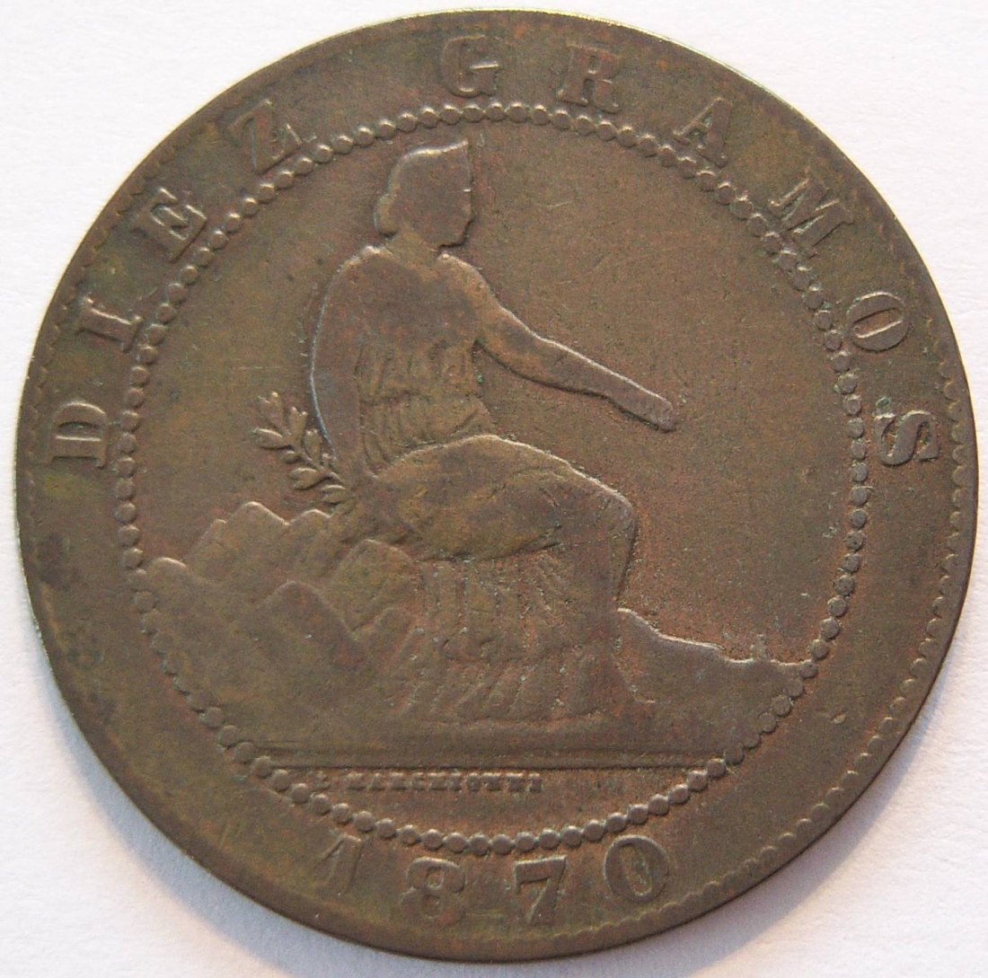  Spanien 10 Centimos 1870   