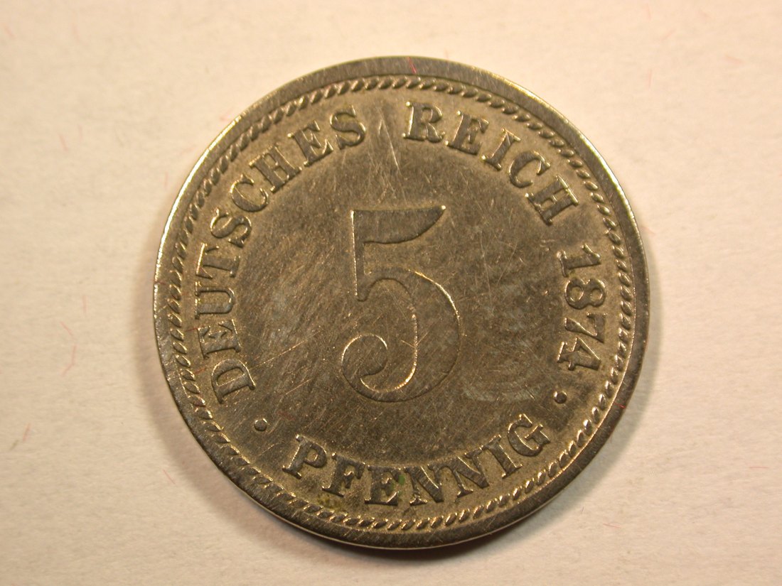  D12  KR  5 Pfennig 1874 D in f.ss, leicht gereinigt   Originalbilder   