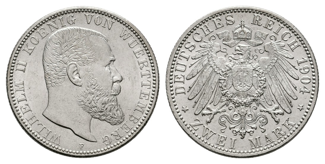  Linnartz KAISERREICH Württemberg Wilhelm II. 2 Mark 1904 F vz-stgl   