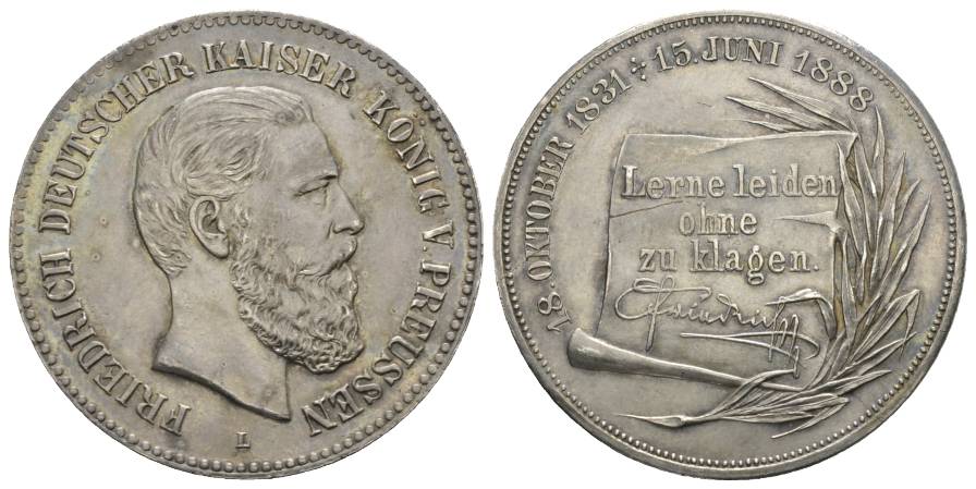  Friedrich II - Medaille 1888; versilberte Bronze, 26,61 g, Ø 40 mm   