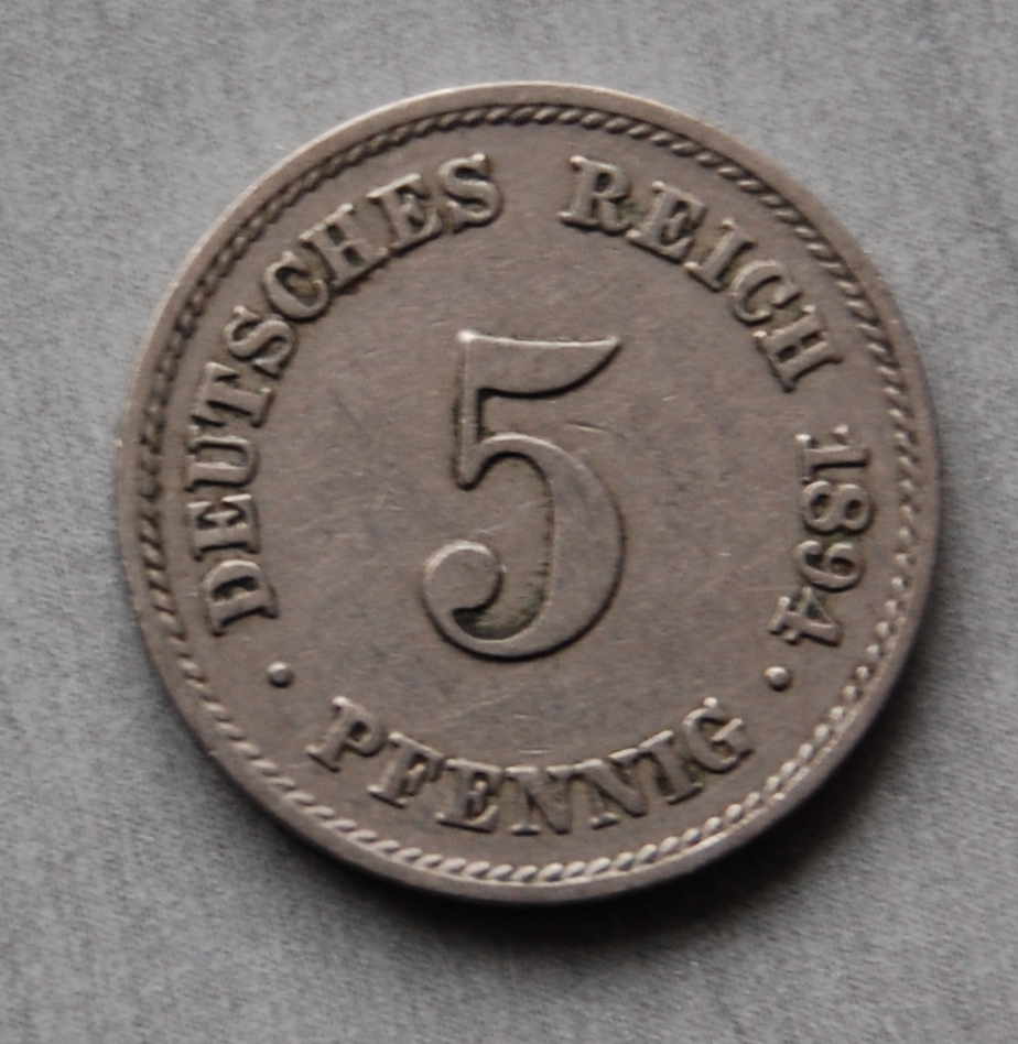  Kaiserreich 5 Pfennig 1894 E  ss+   