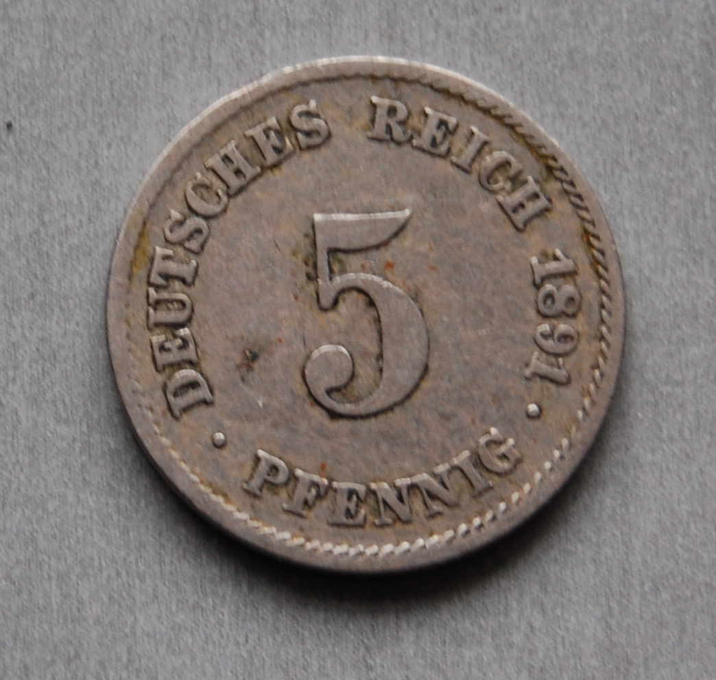  Kaiserreich 5 Pfennig 1891 F  ss+   