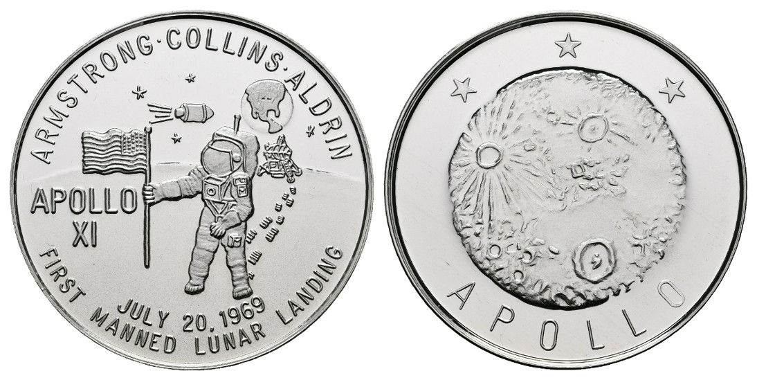 Linnartz Raumfahrt Feinsilbermedaille 1969 Apollo 11 PP Gewicht: 29,6g   