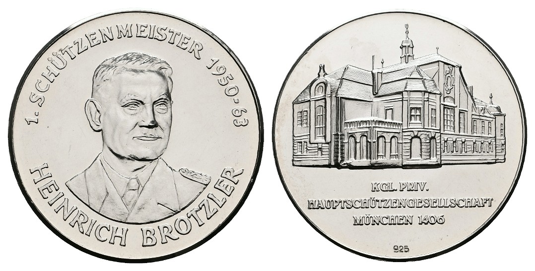  Linnartz Schützen München Silbermedaille 1963 a. Heinrich Brotzler PP Gewicht: 19,7g/925er   