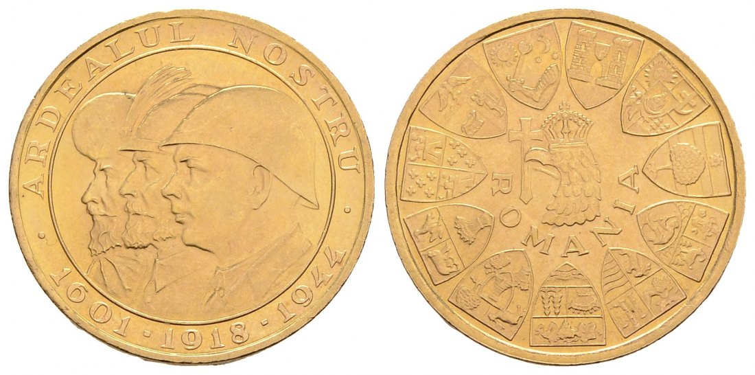 PEUS 3258 Rumänien 5,9 g Feingold. Wiedereingliederung Siebenbürgens 20 Lei GOLD 1944 Winzige Kratzer, fast Stempelglanz