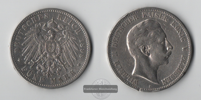  Preussen, Kaiserreich  5 Mark  1898 A  Wilhelm II. 1888-1918   FM-Frankfurt Feinsilber: 25g   