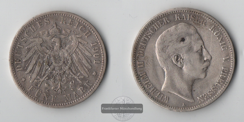  Preussen, Kaiserreich  5 Mark  1901 A  FM-Frankfurt Feinsilber: 25g   