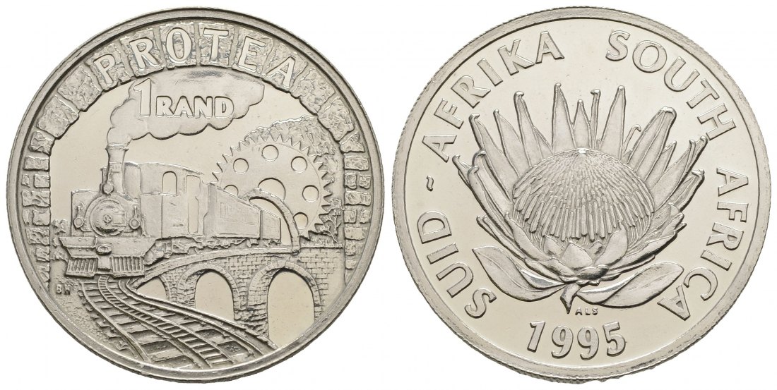 PEUS 3302 Südafrika 13,86 g Feinsilber. Eisenbahn / Protea Protea SILBER 1995 Uncirculated (Kapsel)