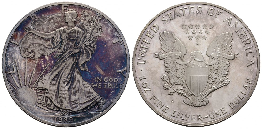 PEUS 3304 USA Insg. 31,1 g Feinsilber. American Eagle Dollar SILBER Unze 1989 S Proof (in Kapsel)