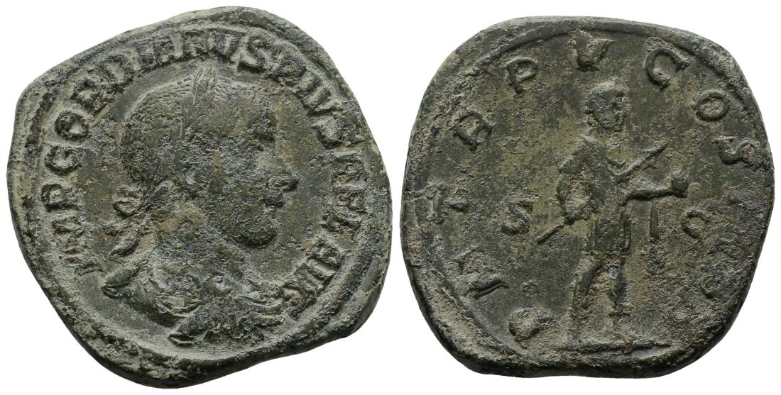 PEUS 3333 Kaiserliche Prägung Gordianus III., 238-244 Sesterz 241/242 Rom Hellgrüne Patina, noch sehr schön