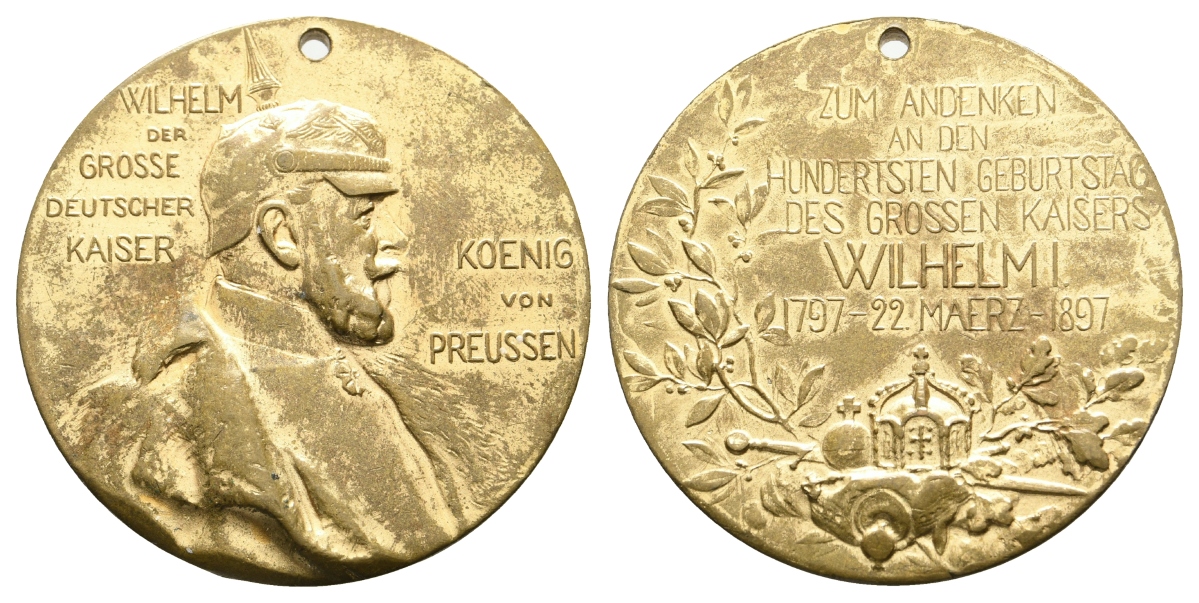  Preussen, Medaille 1897; Bronze vergoldet, gelocht; 31,78 g, Ø 39 mm   