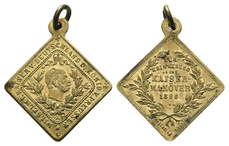  Preussen, Medaille 1886; Bronze tragbar; 6,77 g, 21 x 21 mm   