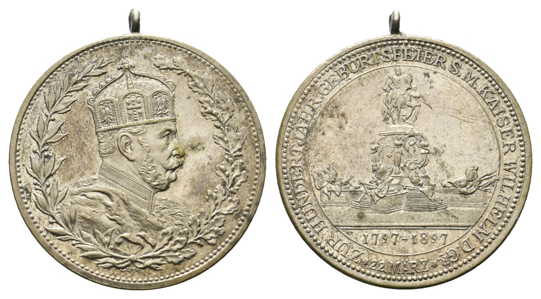  Preussen, Medaille 1897; Versilbert, tragbar; 16,21 g, Ø 34 mm   