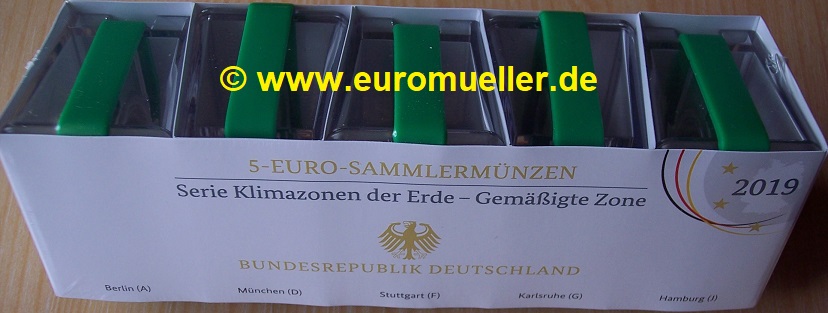 Deutschland 5x 5 Euro Gedenkmünze 2019...PP...A-J...Gemäßigte Zone   