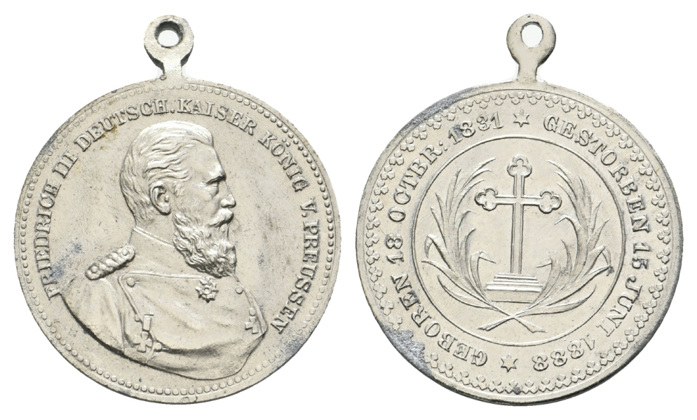  Preußen, Medaille 1888; Zink, tragbar; 5,86 g ; Ø 26,7 mm   