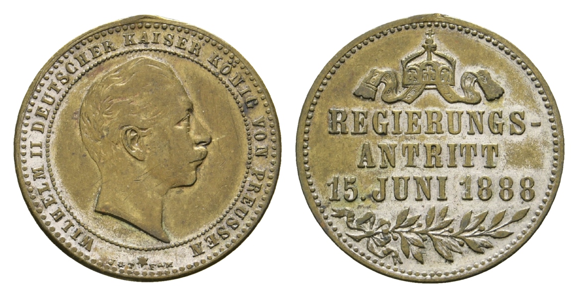  Preußen, Bronzemedaille 1888; Henkelspur, versilbert; 3,53 g, Ø 22,3 mm   