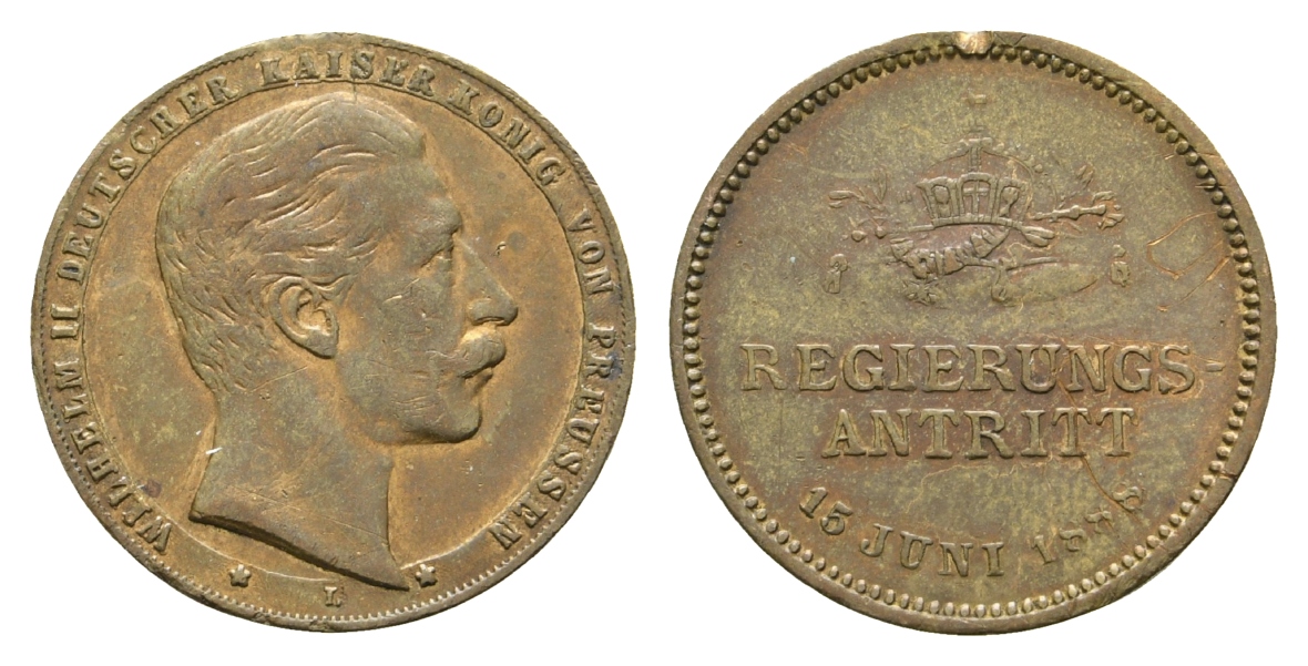  Preußen, Bronzemedaille 1888; Randfehler; 3,84 g, Ø 21,9 mm   