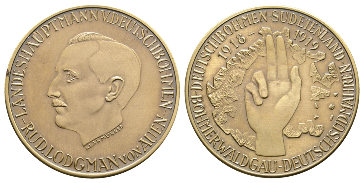  Deutschböhmen, Medaille 1919, moderne Prägung, Bronze lackiert; 27,72 g, Ø 45,3 mm   